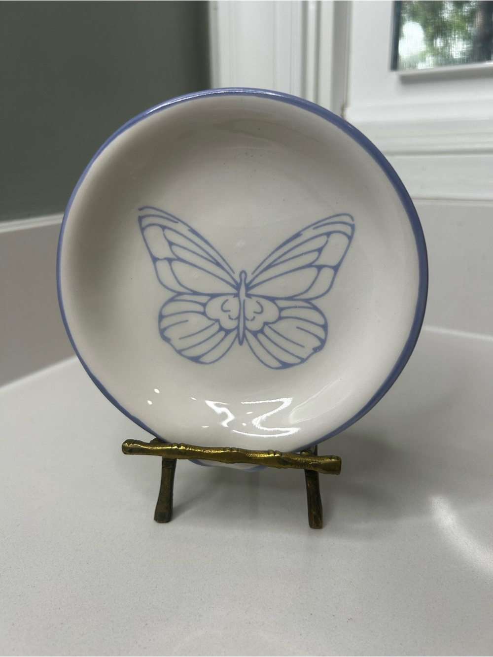 NEW Dolly Parton Blue Butterfly Ceramic Spoon Rest Trinket Dish 5”.